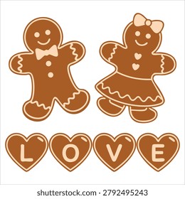 Charming artistic rendering showing gingerbread cookie valentines day atop a soft white background canvas