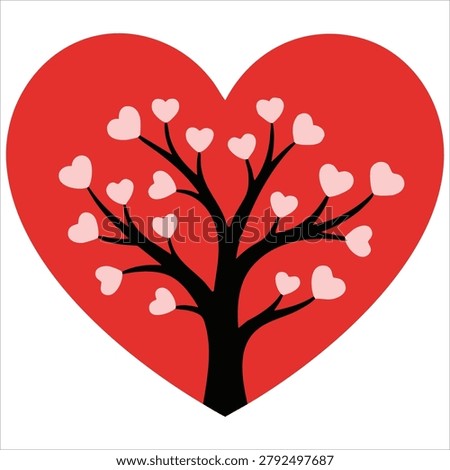 Charming artistic rendering showing love valentine tree leaf hearts set against a pure white backdrop
