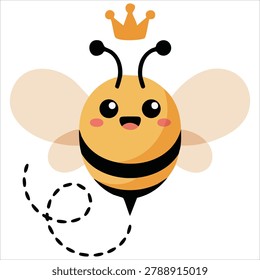 Charming artistic rendering showing mother queen bee on an isolated bright white background