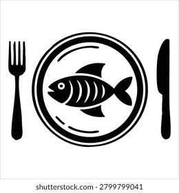Charming artwork of fish on porcelain plate isolated vector illustration on white