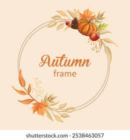 Charmanter Herbst-Kreisrahmen mit Herbstelementen wie Blättern, Kürbissen und Äpfeln. Ideal für saisonale Designs, Einladungen und Dekoration, um die Schönheit des Herbstes zu feiern!