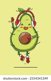 A charming avocado mascot joyfully dancing, radiating fun and positivity. Perfect for food lovers and brands seeking a playful, vibrant character!