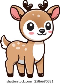 A charming baby deer with big, sparkling eyes and tiny antlers, standing on a grassy patch. Perfect for children's books, nursery decor, greeting cards, and more. Download now to add a touch of cutene