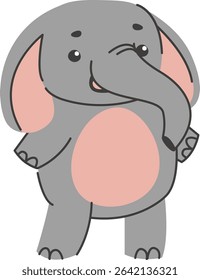 A charming baby elephant is depicted in a simple line drawing style with soft features.  The adorable pachyderm stands proudly, showcasing its playful nature. Cartoon vector illustration