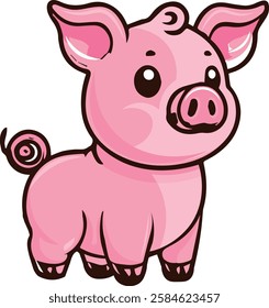 A charming baby pig with big, expressive eyes, standing on a grassy patch. Perfect for children's books, nursery decor, and more. Download now for a touch of cuteness!