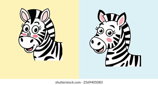 A charming baby zebra head vector with expressive eyes, playful black-and-white stripes, and a friendly smile. Perfect for kids' projects, whimsical designs, branding, and creative applications 