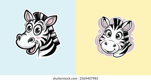 A charming baby zebra head vector with expressive eyes, playful black-and-white stripes, and a friendly smile. Perfect for kids' projects, whimsical designs, branding, and creative applications vector