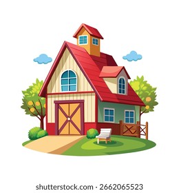 Charming barnhouse illustration isolated on white background