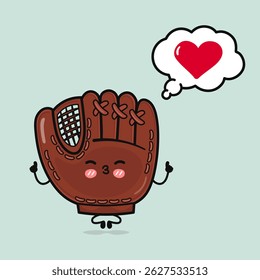 A charming Baseball Glove cartoon with a thought bubble expressing love, meditating in a relaxed pose.
