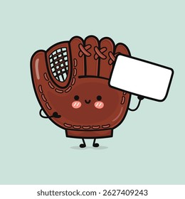A charming Baseball Mitt character smiles while holding a blank sign, perfect for your message.