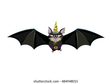 Charming bat in celebratory cap ready for Halloween