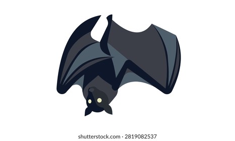 A charming bat hanging upside down in a dark environment with glowing yellow eyes and grey and black fur offering a nocturnal wildlife view