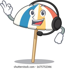 Charming beach umbrella cartoon character design wearing headphone