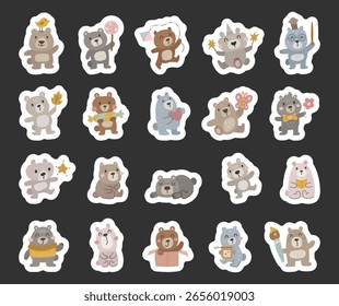 Encantador juego de personajes de oso en estilo escandinavo que muestra emociones y actividades adorables para crear proyectos de ilustración y diseños creativos lindos y amigables