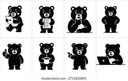 Charming bear characters in various poses demonstrating daily activities and expressions