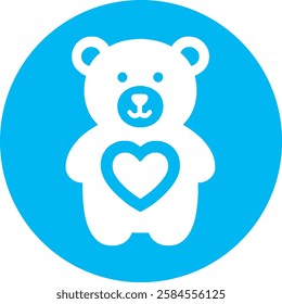 A charming Bear with a Heart icon in crisp white on a light Cambridge blue background. Cute and heartwarming, symbolizing love, warmth, and kindness with a modern, minimalist design.