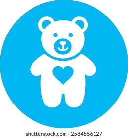 A charming Bear with a Heart icon in crisp white on a light Cambridge blue background. Cute and heartwarming, symbolizing love, warmth, and kindness with a modern, minimalist design.