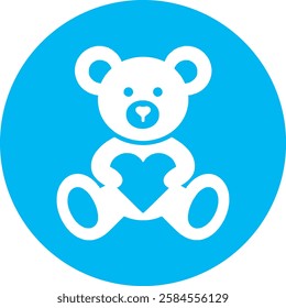 A charming Bear with a Heart icon in crisp white on a light Cambridge blue background. Cute and heartwarming, symbolizing love, warmth, and kindness with a modern, minimalist design.