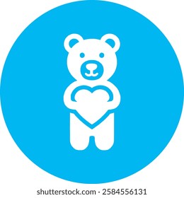 A charming Bear with a Heart icon in crisp white on a light Cambridge blue background. Cute and heartwarming, symbolizing love, warmth, and kindness with a modern, minimalist design.