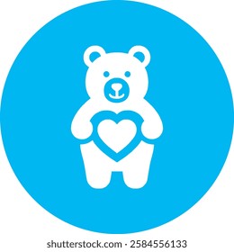 A charming Bear with a Heart icon in crisp white on a light Cambridge blue background. Cute and heartwarming, symbolizing love, warmth, and kindness with a modern, minimalist design.