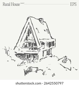 A Charming and Beautiful Sketch of a Rustic Rural House Surrounded by Natures Splendor