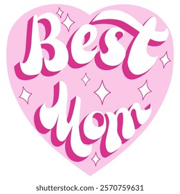 A charming "Best Mom" lettering design in pink and white, set inside a heart shape. Perfect for Mother's Day cards, gifts, and printables, celebrating the special bond with moms.