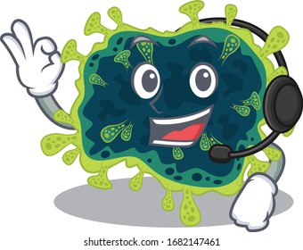 Charming beta coronavirus cartoon character design wearing headphone