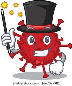 Charming betacoronavirus cartoon design performance as a Magician style