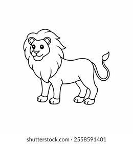 A charming black and-white vector illustration of a lion, perfect for children's projects, coloring books, educational materials, and more.