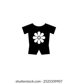 Charming black baby onesie vector icon, adorned with a lovely flower design.