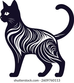 Charming Black Cat Silhouette Artwork for Modern Design Projects, T-Shirts, and Prints