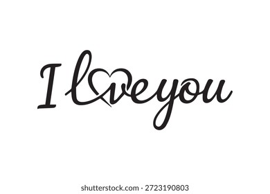 Charmante schwarze Kursiv Ich liebe dich Text mit einem Herz ersetzt das Wort Liebe, auf unberührten weißen Hintergrund