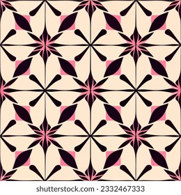 Charming black and pink pattern on a white backdrop. With seamless symmetry and a delightful combination of colors, this design is ideal for creating eye catching fabrics and textiles with.