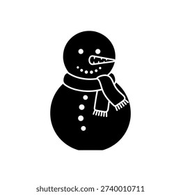 A charming black snowman with a scarf and simple features a winter silhouette