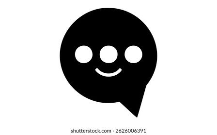 Charming Black Speech Bubble with Smiling Face, Symbolizing Communication, Discussion, and Expression with Playful Three Dots