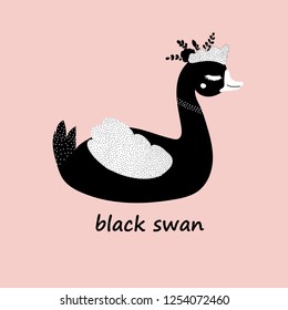 Charming black Swan. Vector. Hand-drawn.For print.