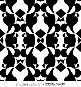 Charming black and white damask pattern with repeated hearts, creating a seamless and classic design.