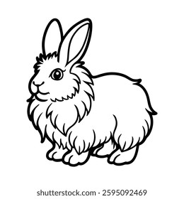 A charming black and white line art drawing of a cute furry rabbit with long ears, showcasing a detailed yet minimalist hand-drawn style