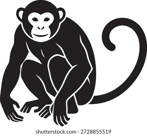 Encantadora Ilustración vectorial de mono en blanco y negro con una expresión amigable