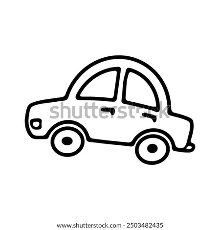 A charming black and white outline of a small car, featuring rounded shapes and a simplistic design.
