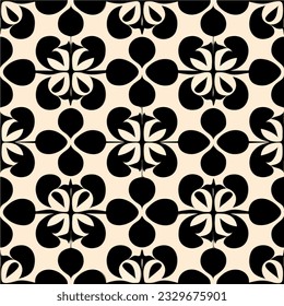 Charming black and white pattern with art nouveau elements decorates a white surface, featuring repeated motifs and a peppermint inspired design.