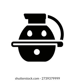 Charming black and white robot-shaped electric kettle vector illustration, playful and modern design ideal for tech, kitchen, or children's themes.