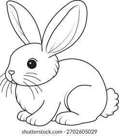 A charming black and white sketch of a fluffy bunny sitting upright with its ears perked, ready for coloring.