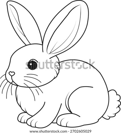 A charming black and white sketch of a fluffy bunny sitting upright with its ears perked, ready for coloring.