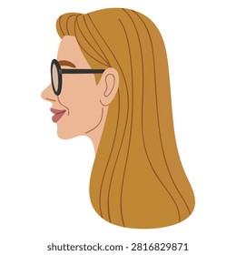 Charming blonde portrait with profile view smiling expression and blue eyes suitable for social network avatar vector illustration