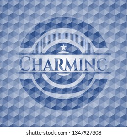 Charming blue emblem with geometric pattern.