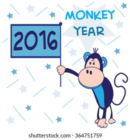 charming blue monkey with stars and stripes vector illustration