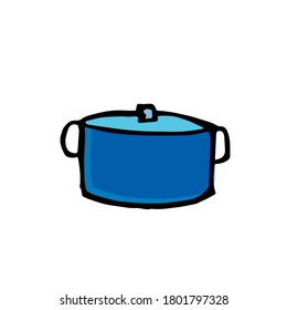 Charming Blue Saucepan: A hand-drawn vector of a blue saucepan with thin black outlines. This charming illustration adds a modern and stylish touch to your culinary-themed designs.
