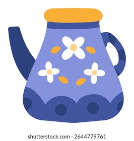 Charming blue teapot adorned with delicate white flowers and an orange lid, ready to brew a soothing cup of herbal tea, perfect for cozy moments and relaxation