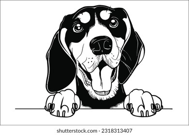 Charming Bluetick Coonhound dog peeking, with its distinctive blue-speckled coat and soulful eyes, exuding loyalty and charm